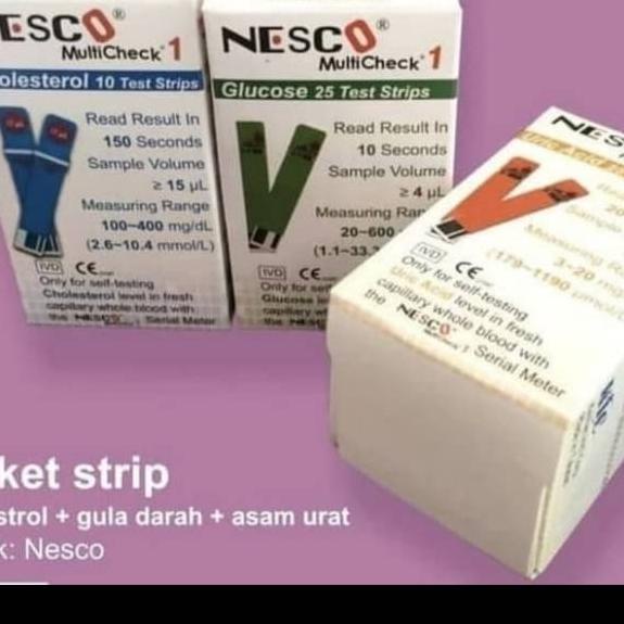 ♔ Paket lengkap strip Nesco gula darah / kolesterol / strip asam urat ➽