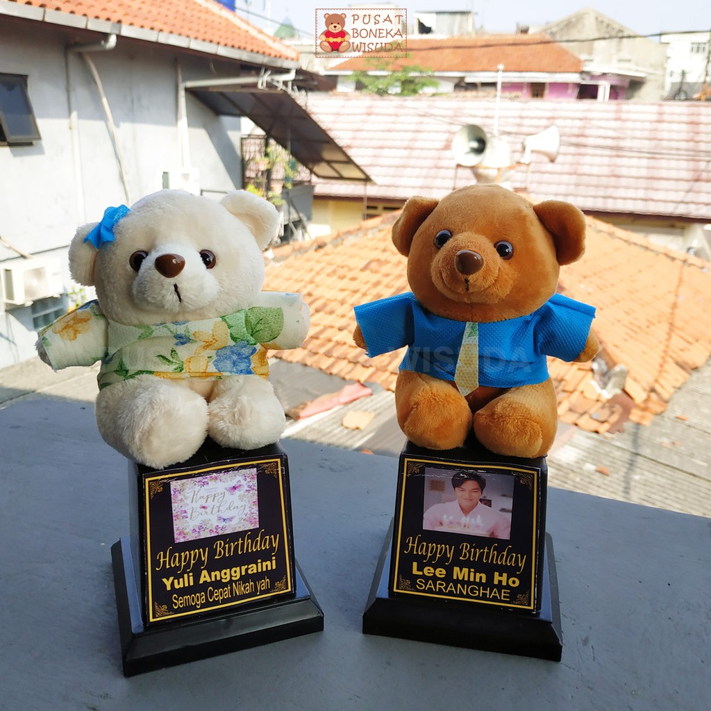 Trophy Happy Birthday Hadiah Ulang Tahun Piala Boneka Mini Kecil Murah Ultah Pacar Cowok Cewek Pasangan Teddy Birthday Gift Pacar Temen Teman