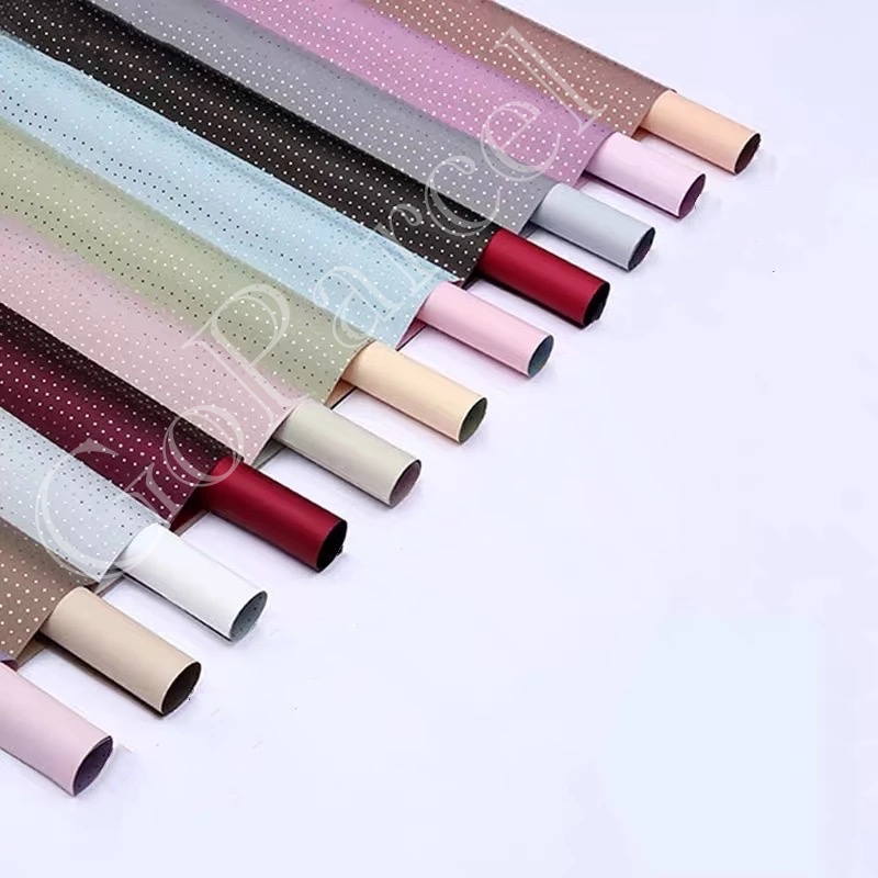 ( 5 Lembar ) BICOLOR SILVER POINT - FLOWER WRAPPING PAPER KOREAN POLKADOT CELLOPHANE / KERTAS BUNGA PAPER DOUBLE COLOR BUKET BOUQUET