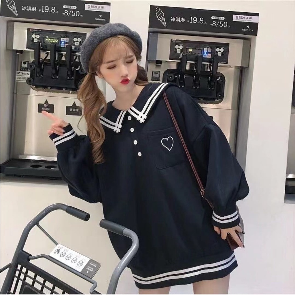 sweater oversize - lovebay kerah oversize sweater wanita korean style terbaru - sweatshirt