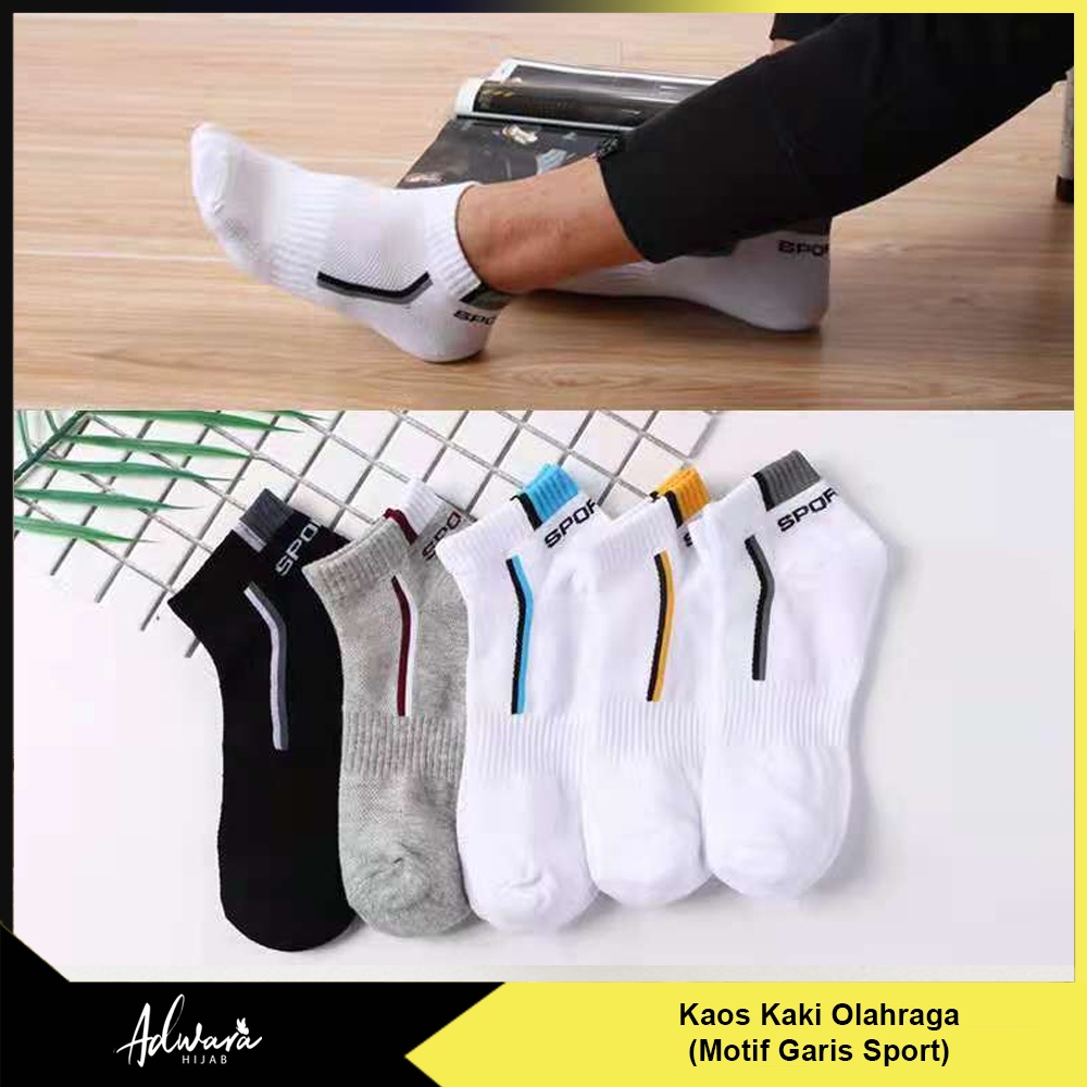 Kaos Kaki Olahraga Sebetis Pria Wanita Motif Warna Polos Sport Garis