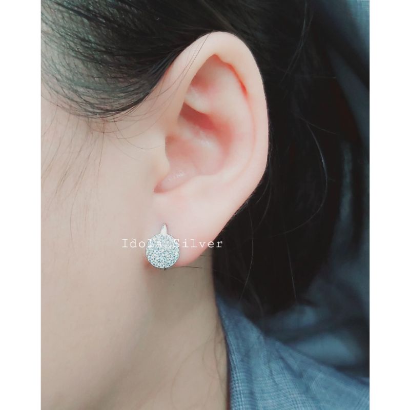 ANTING PERAK ASLI SILVER 925 LAPIS EMAS MODEL JEPIT PERMATA BULAT - PERHIASAN PERAK WANITA