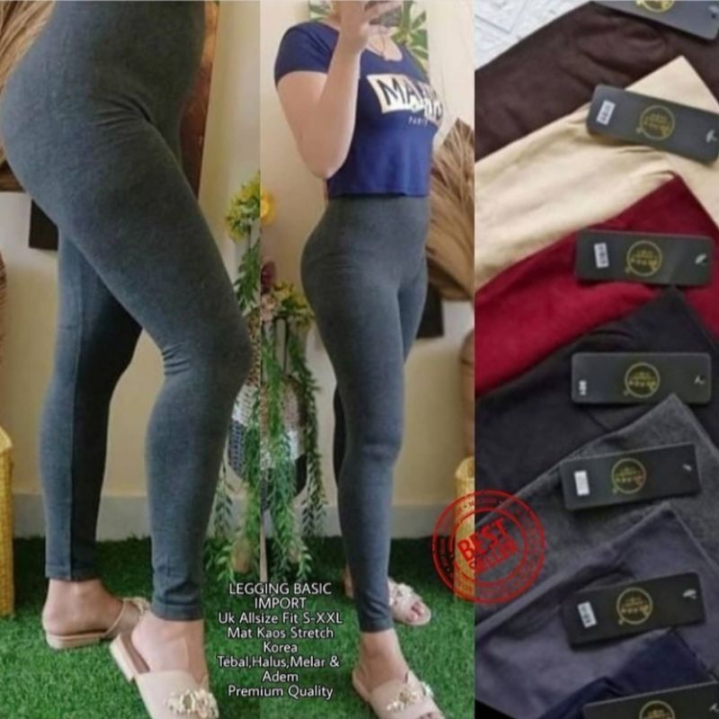 Legging Polos Import Hw Premium Tebal Fit S-XXL (Bb 40-85 kg) Jumbo