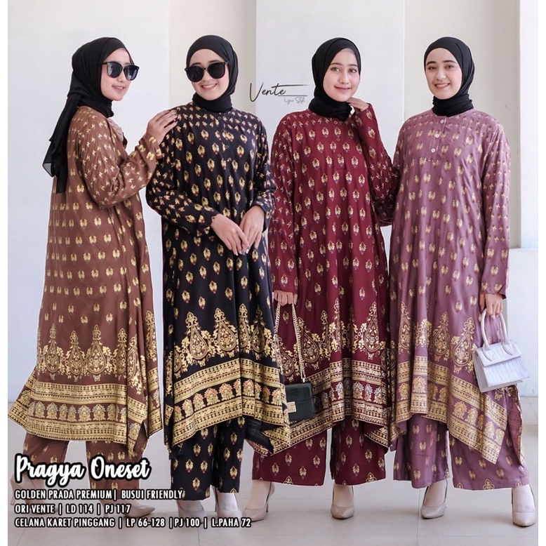 SETCEL SET CEL CLAUDIA PRAGYA ONE SET BY VENTE SETELAN ATASAN DAN BAWAHAN MOTIF PRADA CREPE SETELAN 