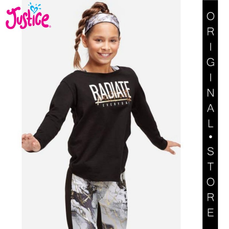ATASAN ANAK JUSTICE SPORT LENGAN PANJANG + INNER TANK TOP CROP WARNA HITAM