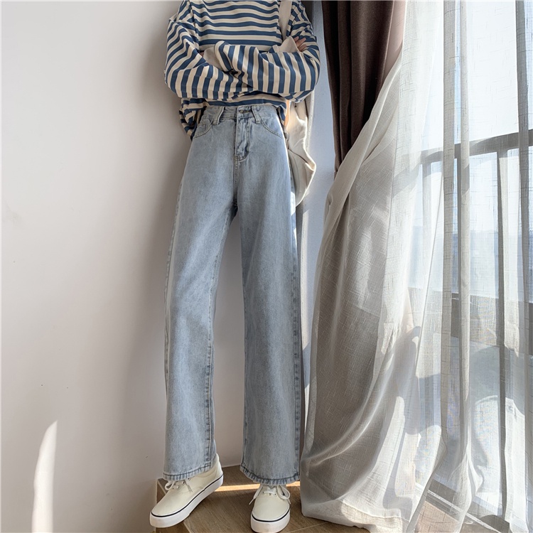 Wanita Korea Style Retro Jeans Loose Celana High Waist