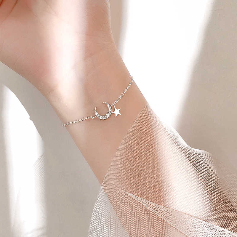 Gelang Bentuk Bulan Dan Bintang Aksen Zircon Gaya Korea Untuk Wanita