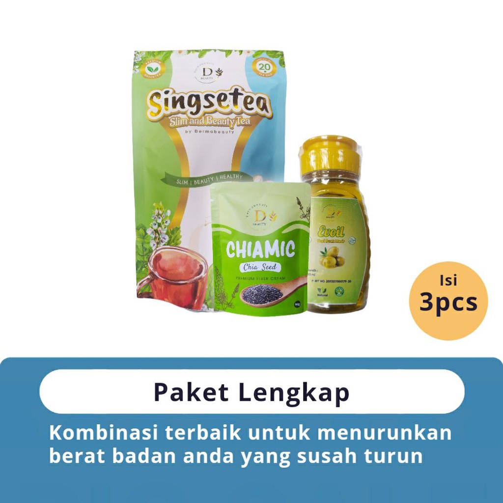 Singsetea Paket Lengkap (Singsetea, Evoil dan Chiamic) Herbal Penurun Berat Badan Ori