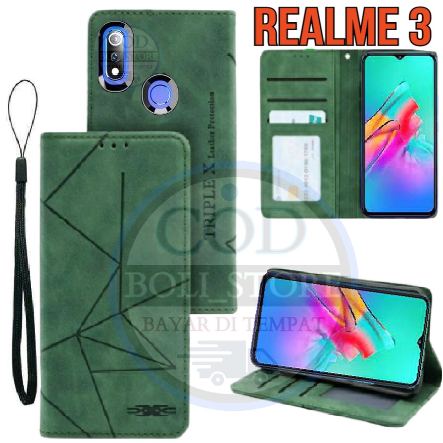 CASE HP REALME 3 MOTIF MAXNET CASE KULIT - CASING DOMPET-FLIP COVER LEATHER-SARUNG HP