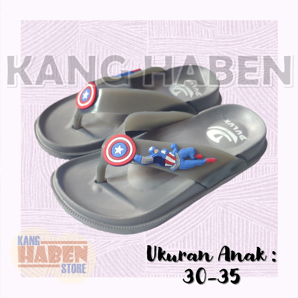Sandal Japit Anak Cowok Tanggung Karakter Kapten Amerika Bahan Karet Keren 356DC 30-35