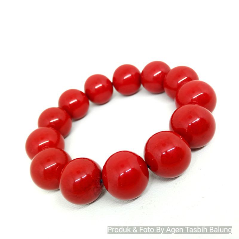 Gelang Batu Marjan Merah Jumbo 18mm, Asli Coral Marjan Merah ORIGINAL!!