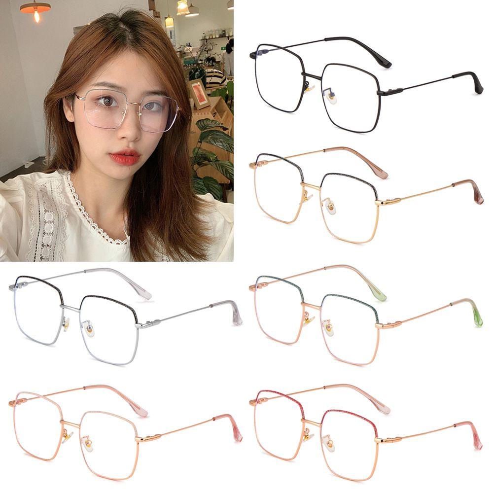 R-flower Vintage Square Kacamata Anti-Letih Spectacles Perlindungan Radiasi Diamond Frame Eyewear