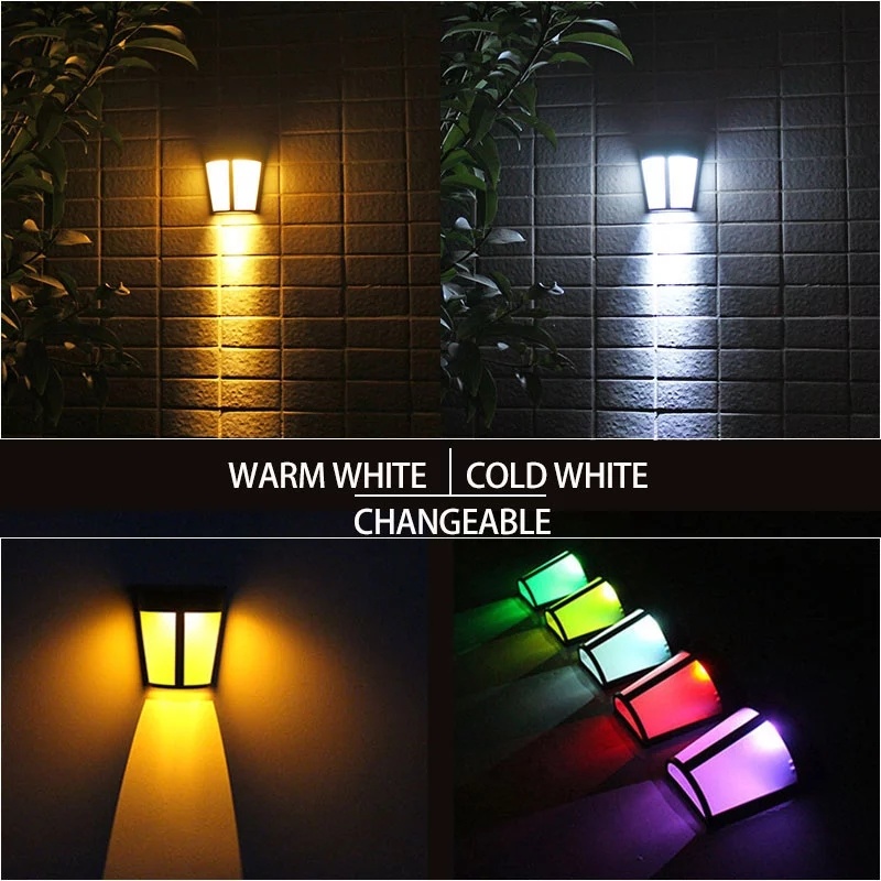 Waterproof Outdoor Garden LED Solar Wall Light/Cool White Warm RGB Changeable/Path Yard Landscape Lighting Energy Saving/Auto ON/OFF