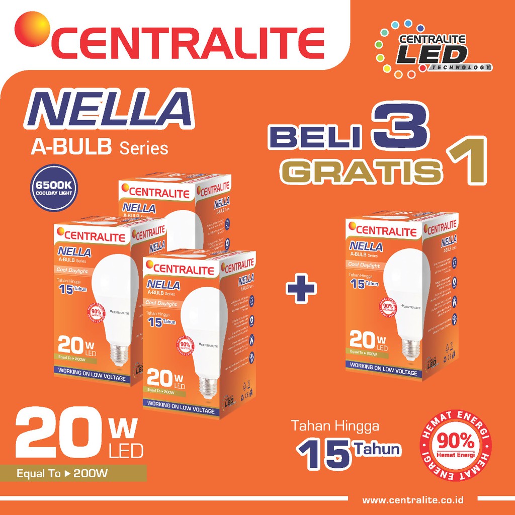 Paket Isi 4 Pcs CTL Nella Lampu Led Bulb Classic 20W CD Putih / Paket Bundling Lampu Led