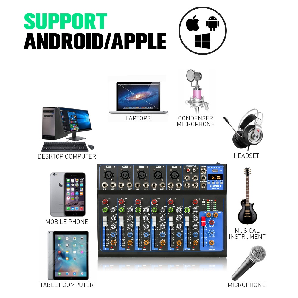 AUDIO MIXER  mixer profesional 4-channel/7-channel MG07BT/MG04BT mixer Penguat sinyal USB Penguat KTV Penguat kinerja panggung Penguat kinerja panggung