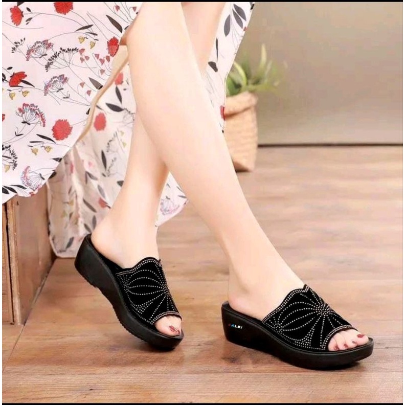 ABBUSHOES Sk 02 wedges sol karet presan manik-manik bintang 5cm