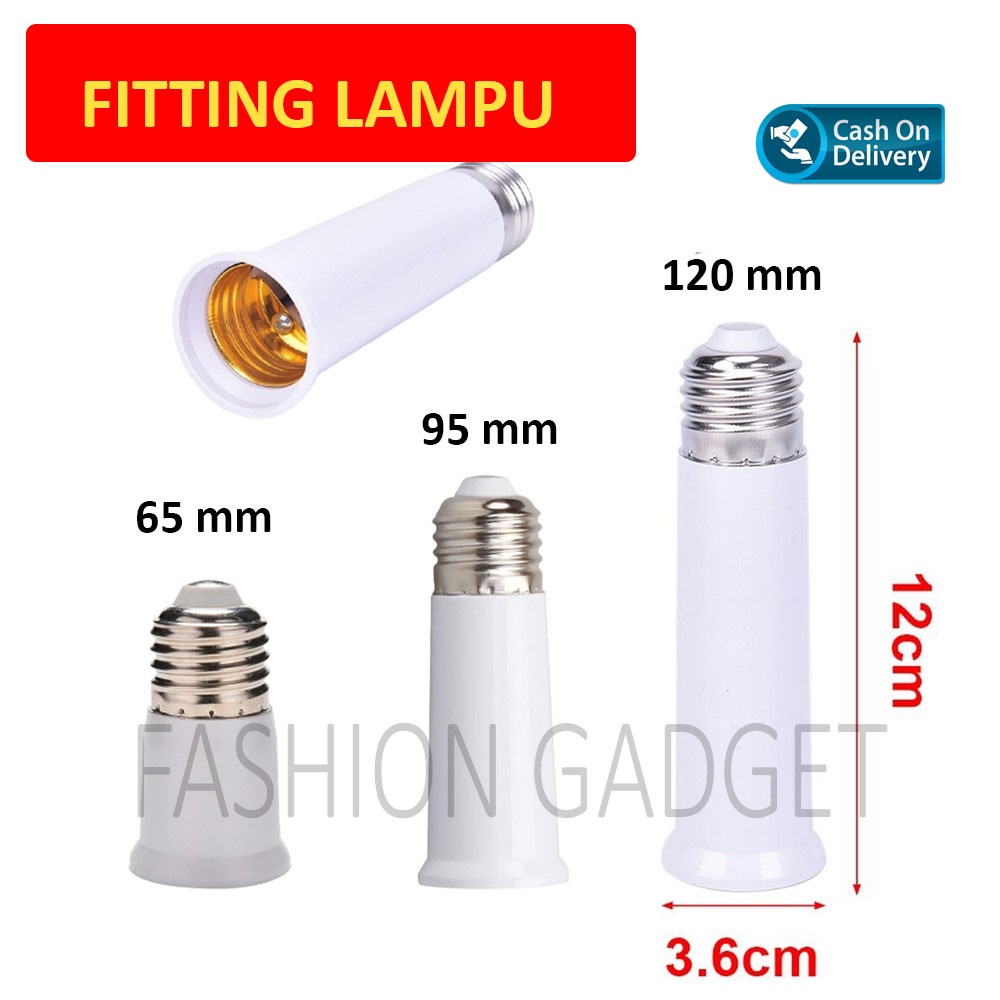 Fitting Perpanjang Lampu 65mm 95mm 120mm Downlight Fitting Sambungan Extension Lampu Bohlam E27 Sambung Pemanjang Plafon Fiting Lampu Panjangan Lampu 65 95 120 mm