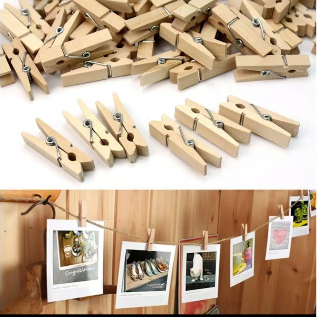 Klip Mini Jepit Foto Bahan Kayu Ukuran 35mm Wooden Clip Untuk Menggantung Foto Penjepit Foto