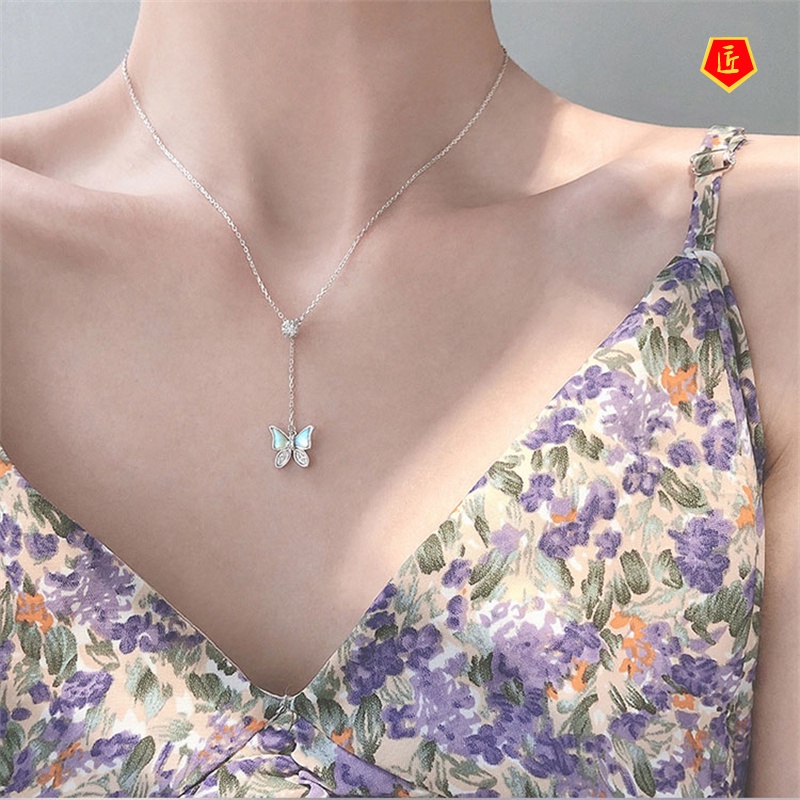 [Ready Stock]2021 New 925 Silver Fritillary Butterfly Necklace Elegant Light Luxury