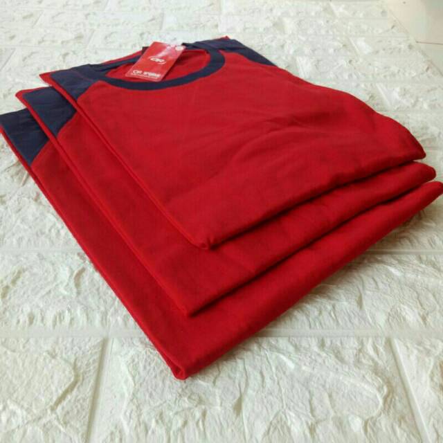 Kaos Raglan Polos MERAH-NAVY Lengan 3/4 Uk 20 22 S M L XL XXL