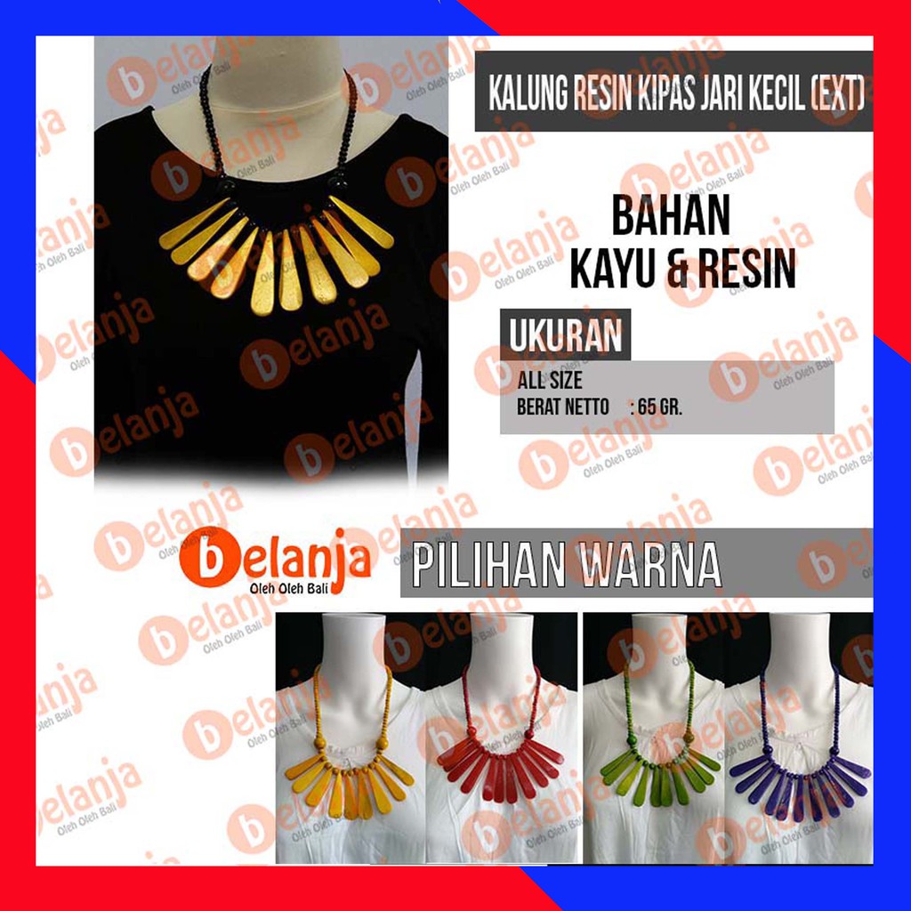 Kalung Kayu Resin Kipas Jari Kecil (ext) kalung hiasan leher oleh oleh bali