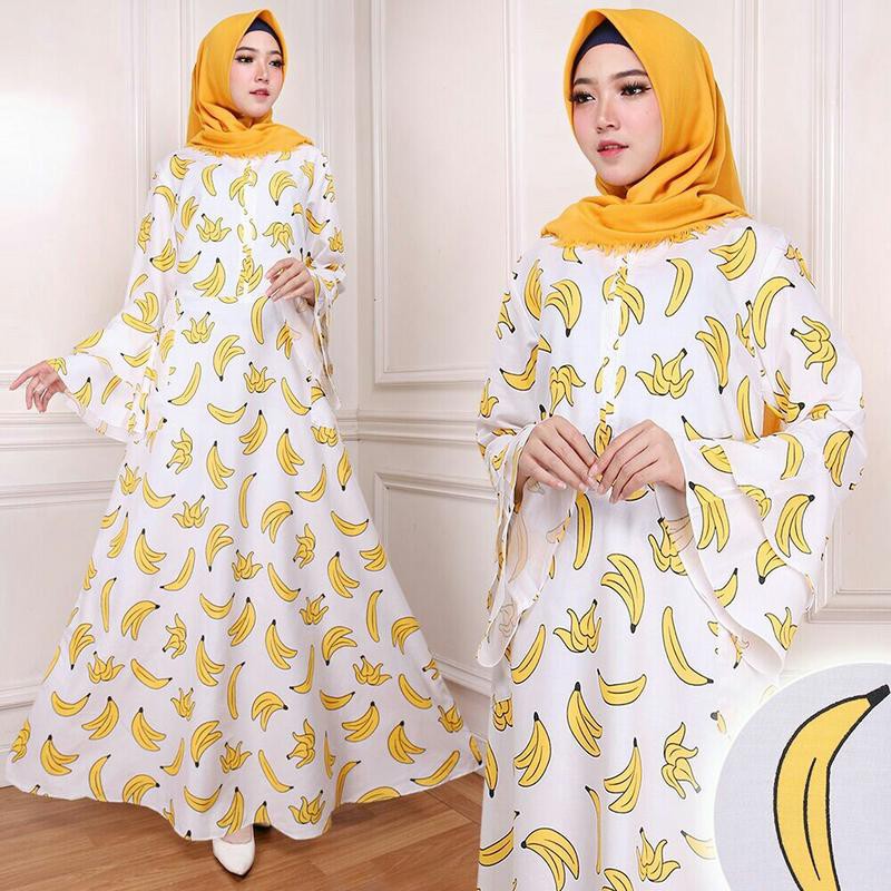 model baju muslim gamis terbaru dan modern maxi banana white