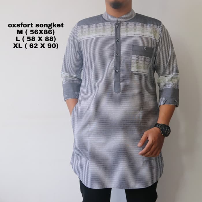 Gamis muslim kombinasi garis songket pria