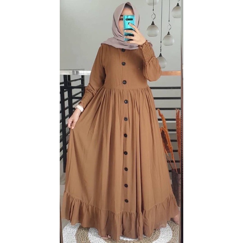 Plain Dress / Size M L XL XXL Maxi Dress Bisa COD Gamis Jumbo  Busui Wanita AL-Moka Tua