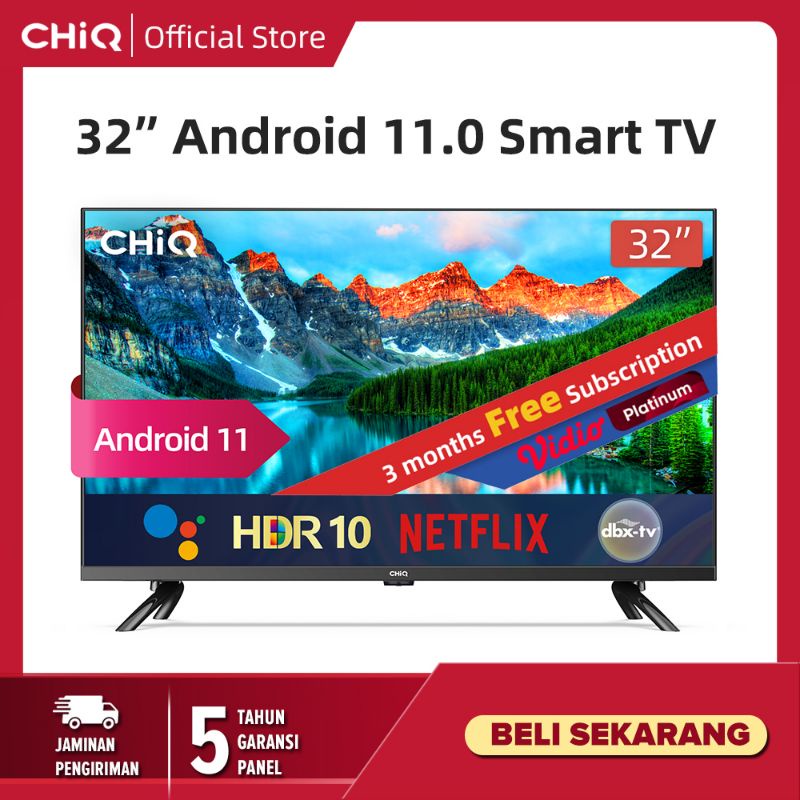 CHiQ 32 Inch Newest Android 11 Frameless Smart TV Digital LED TV (L32G7P)