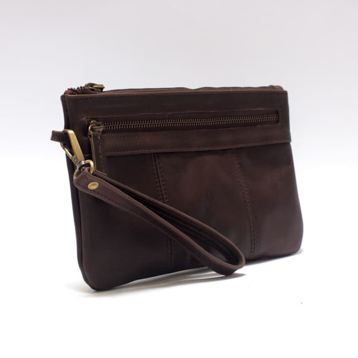 clutch pria wanita kulit asli pouch hand bag tas tangan coklat PHPC633