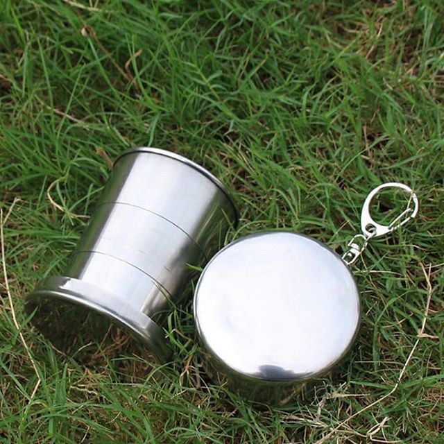 Gelas Lipat Mini Sloki Stainless Gantungan Kunci Outdoor Camping Hiking