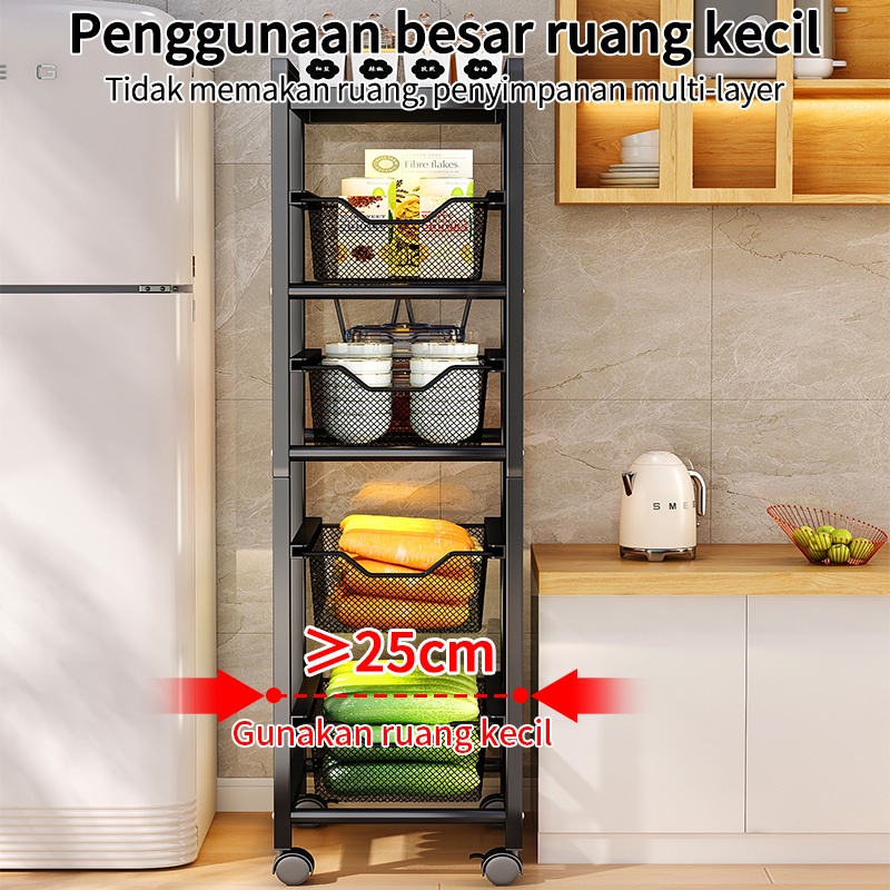 Rak Dapur Stainless Steel Rak Penyimpanan Troli Ruang Sempit Rak Kantor Rak Dapur