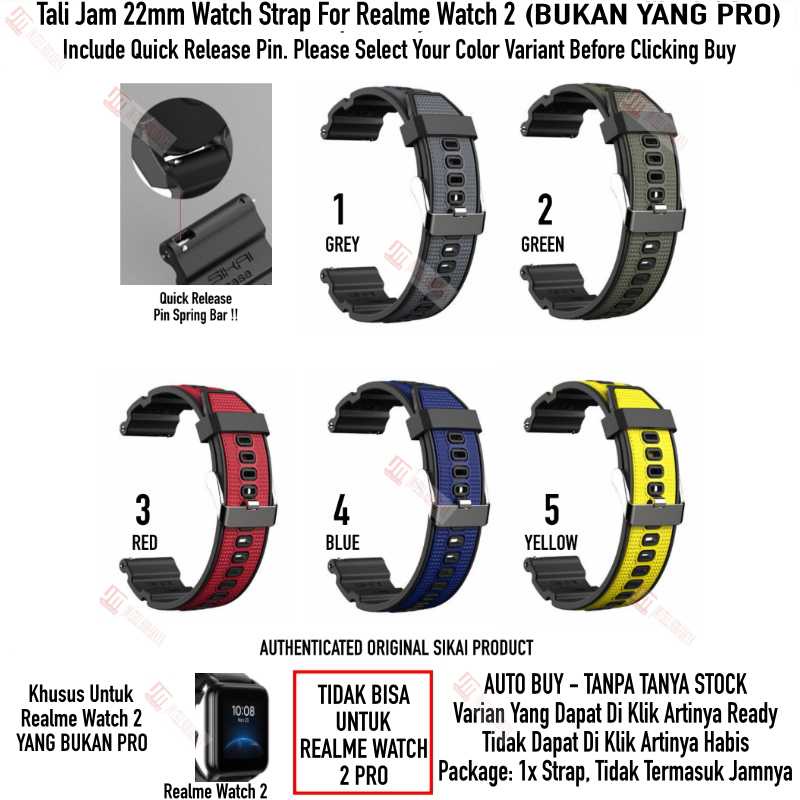 SIKAI Attitude Watch Strap Realme Watch 2 (BUKAN PRO) - Tali Jam 22mm Rubber Sporty Silikon