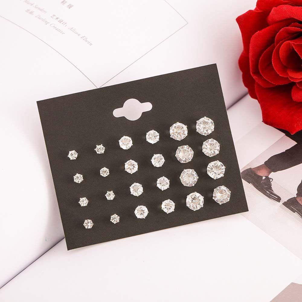 Mxbeauty Set Anting Mewah Shiny Round Metal 12pasang/Set Kristal Untuk Perhiasan Wanita