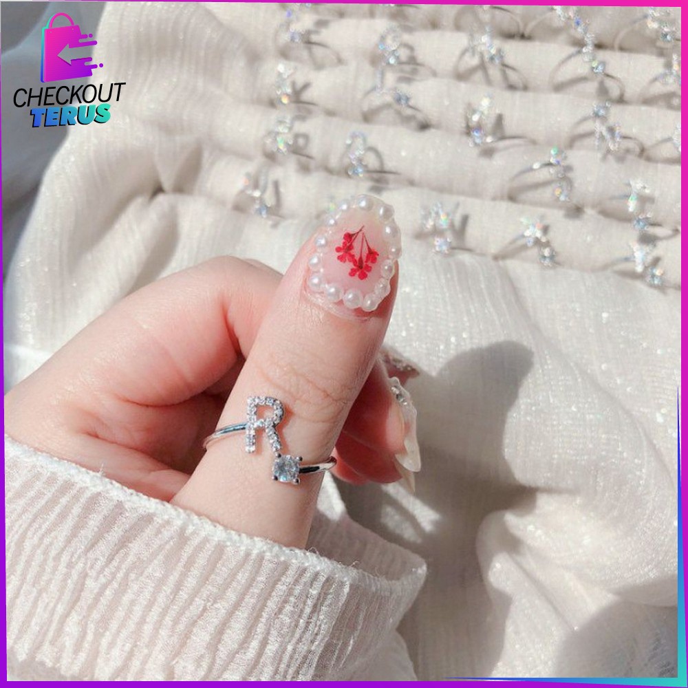 CT K59 Cincin Huruf Silver Abjad Huruf A-Z Stainless Perhiasan Wanita Inisial Nama Cincin Alphabet Wanita Cincin Wanita Huruf Set Fashion