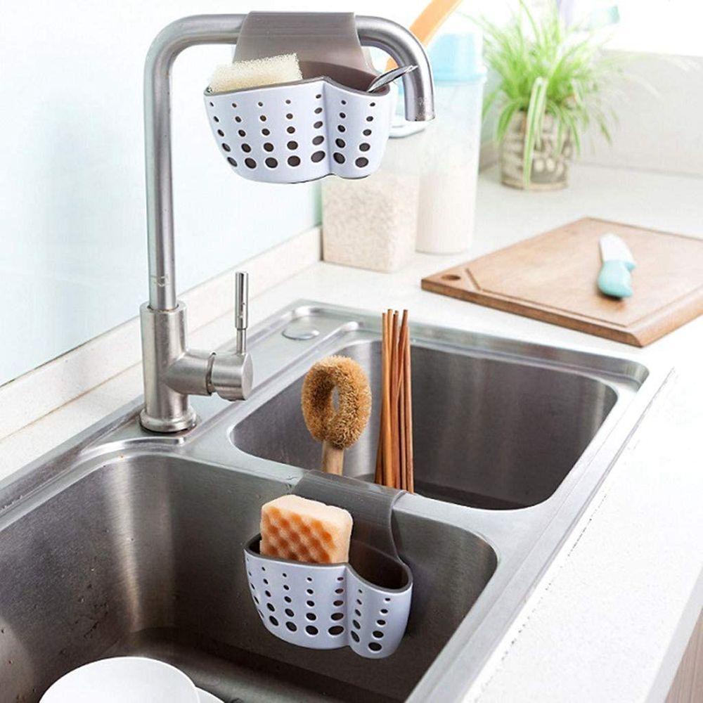 [Elegan] Sink Organizer Double Layer Sikat Piring Multifungsi Untuk Keran Kamar Mandi Menyimpan Penyimpanan Sabun Suction Sink Rack