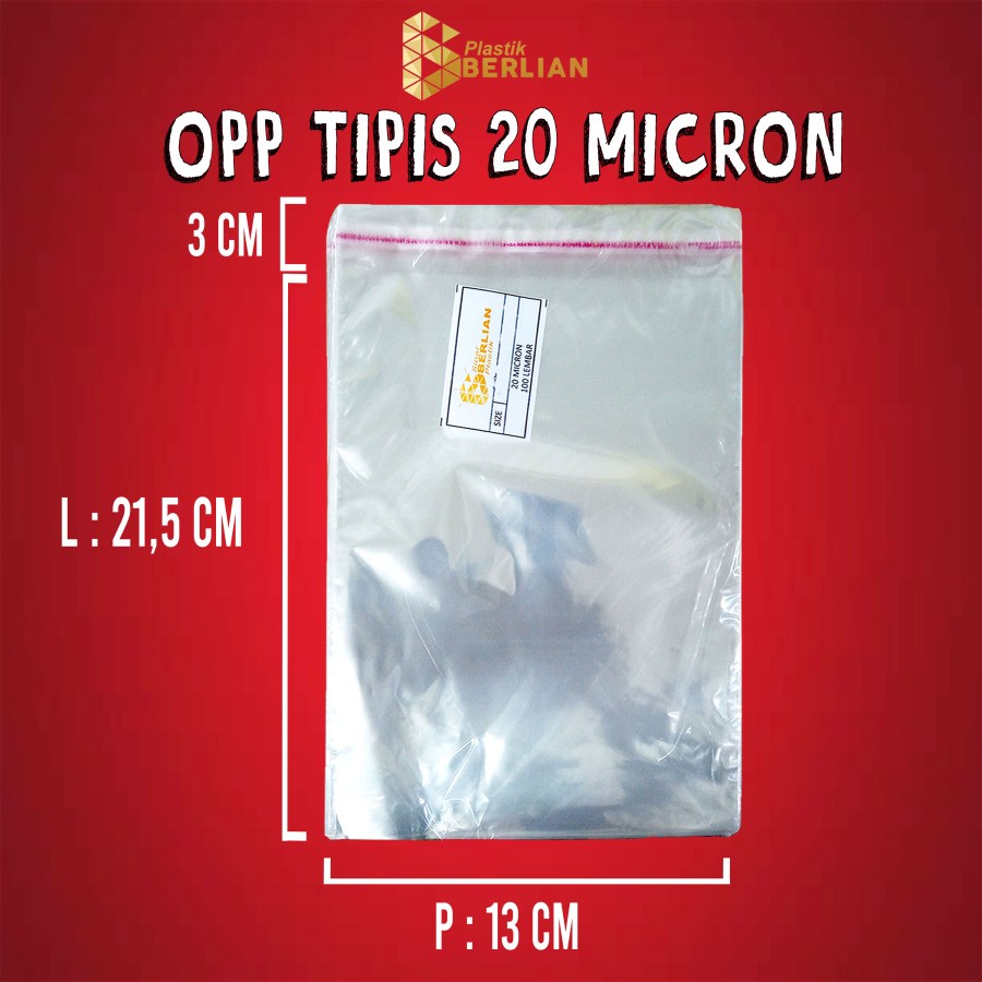 

13 x 21,5 cm Plastik OPP TIPIS (100 lbr) (lem/seal)