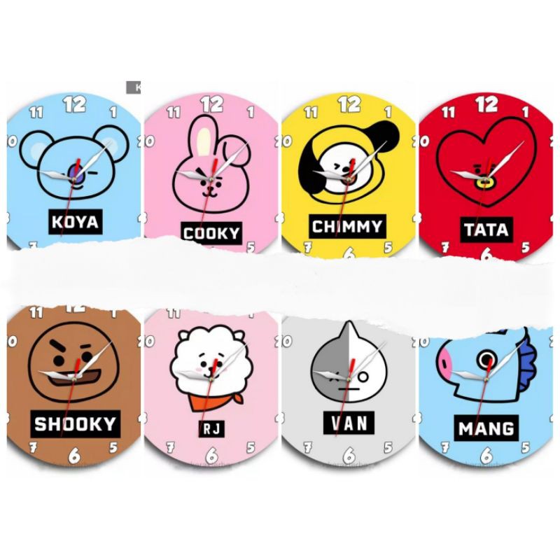 Jam Dinding BT21 Tata Koya Chimmy Rj Mang Cooky Shooky