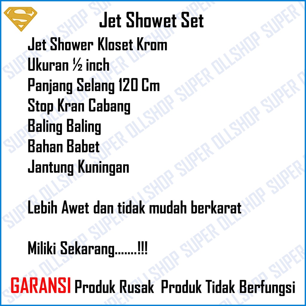 Jet Shower Set Kloset Toilet Closet Cebok Semprotan Duduk Kamar Mandi Ringan Kamar Mandi Krom Stop Kran