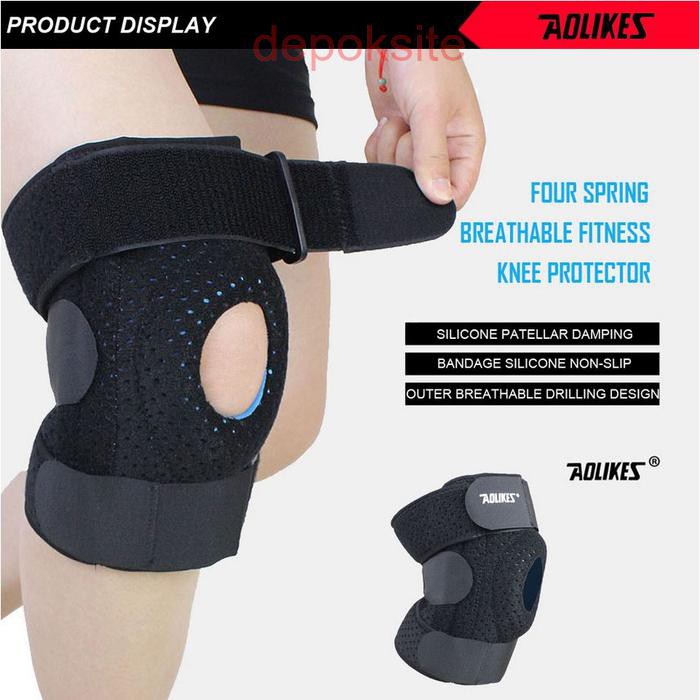 Aolikes 7915 Knee Pad Support Brace 4 Spring Pelindung lutut Deker Lari Knee Patella Spring Protect