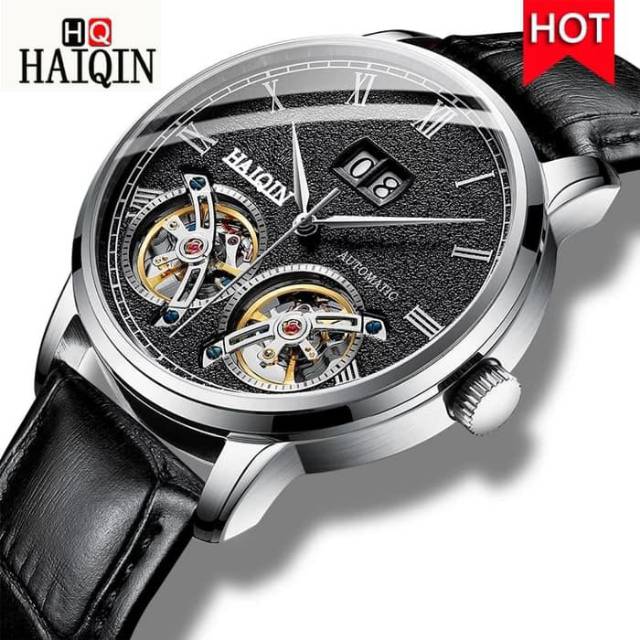 Jam Tangan Mekanik Automatic Haiqin Double Tourbillon Strap Leather