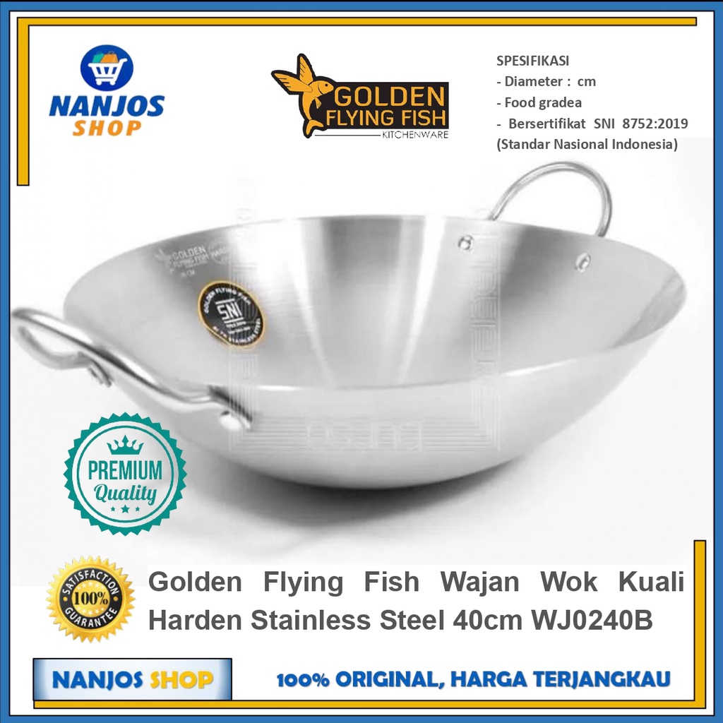 Golden Flying Fish Wajan Wok Kuali Harden Stainless Steel 40cm WJ0240B