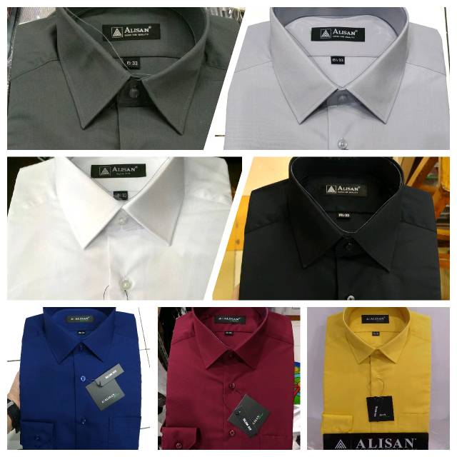 Kemeja Pria Alisan Slimfit Polos Panjang Hitam Putih Abu Tua Biru Muda Navy Kuning