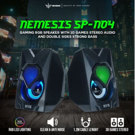 Speaker gaming nyk nemesis wired usb audio 3.5mm 3d sound stereo bass rgb for pc laptop hp sp-n04 04