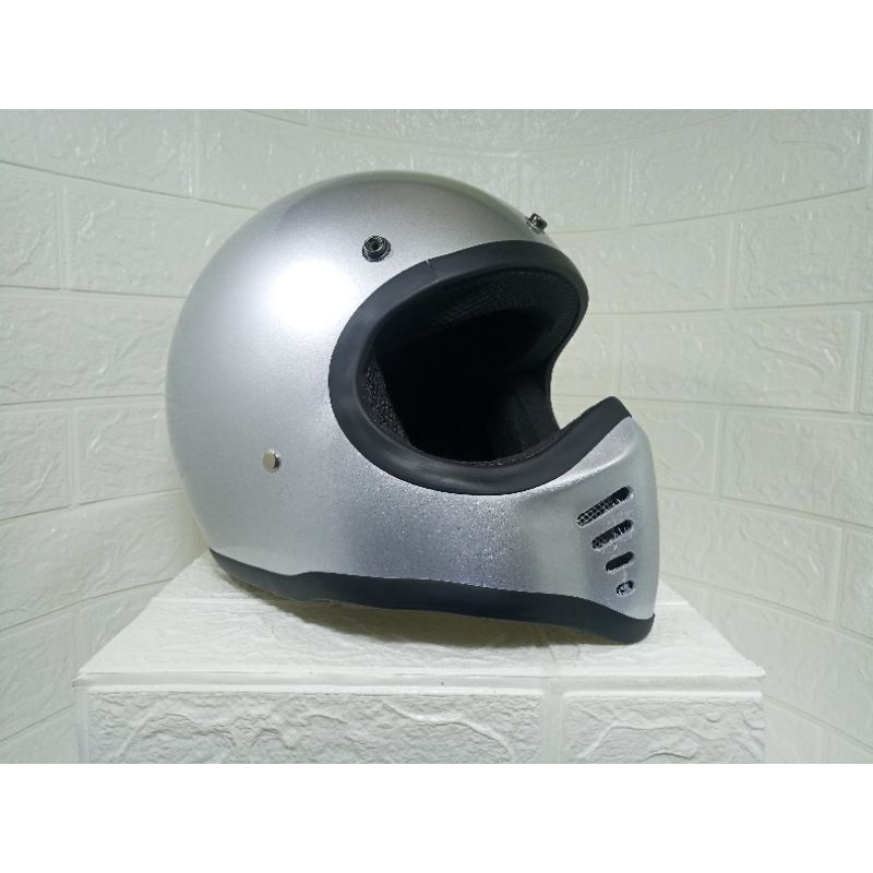 Helm cakil retro moto3 custom silver