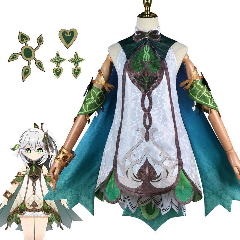 【Wetrose】Genshin Impact Sumeru Nahida Lesser Lord Kusanali Cosplay Costume Grass God Dendro Archon Set, Nahida Wig