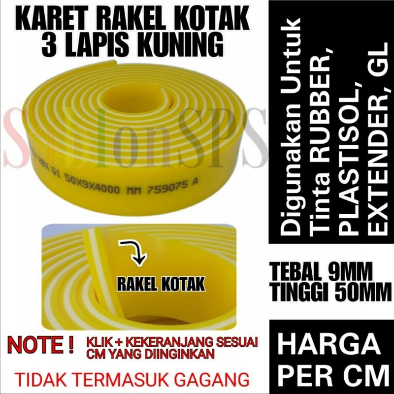 Karet Rakel Papak 3 Lapis 9x50 kekerasan 75/90/75 HARGA PER CM