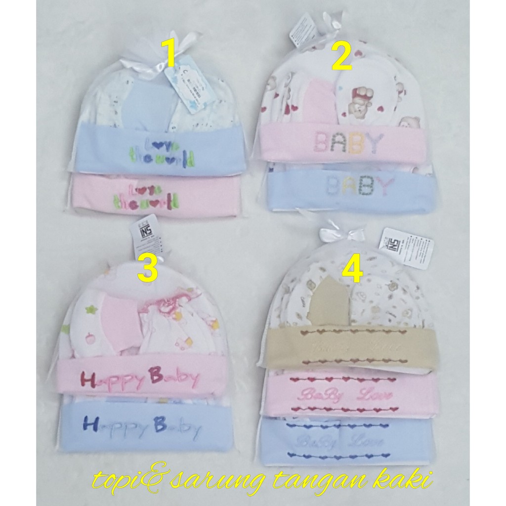 catell love topi+sarung tangan bayi motif