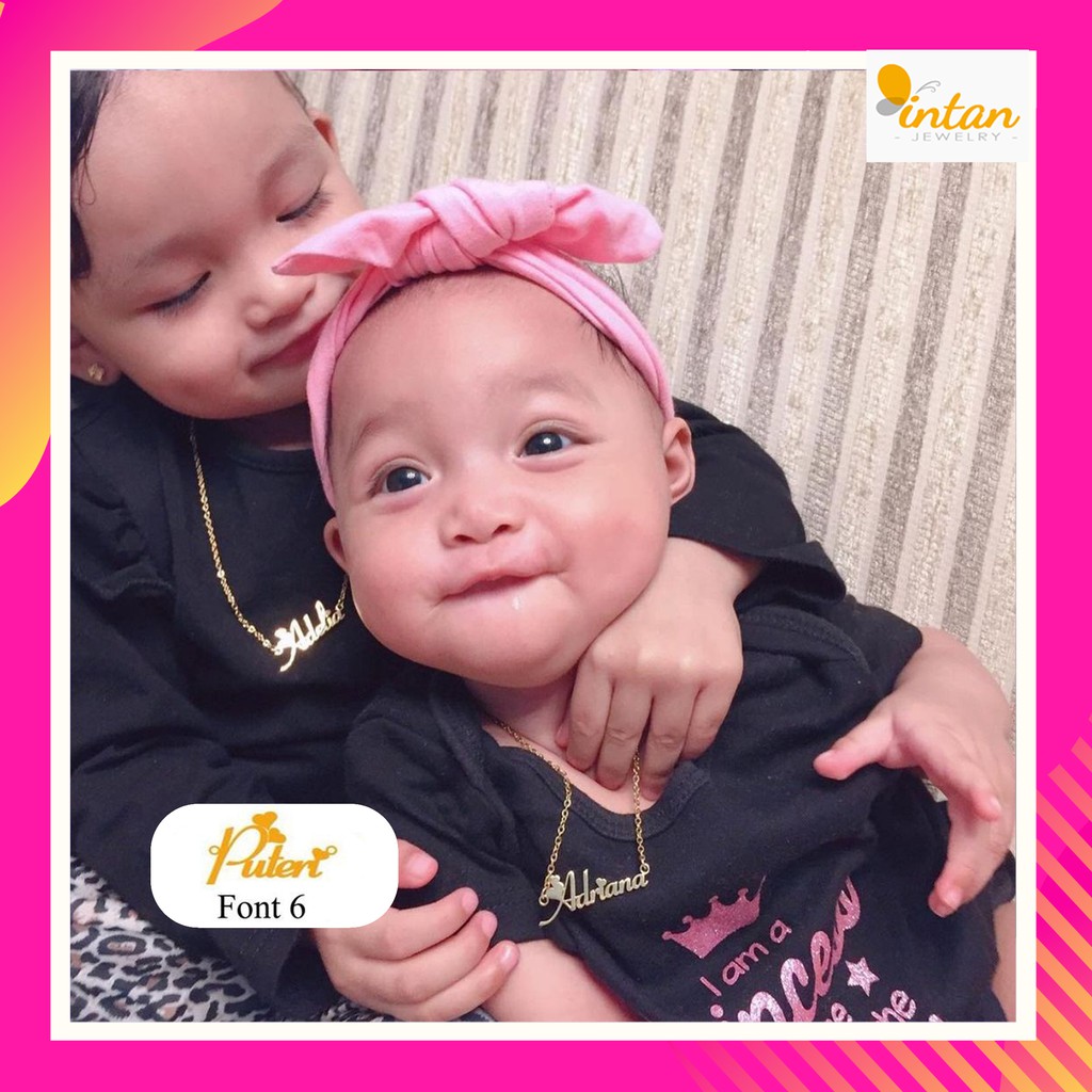 Kalung nama anak bayi perempuan titanium anti karat custom stainless steel lapis emas perak ukir -F6