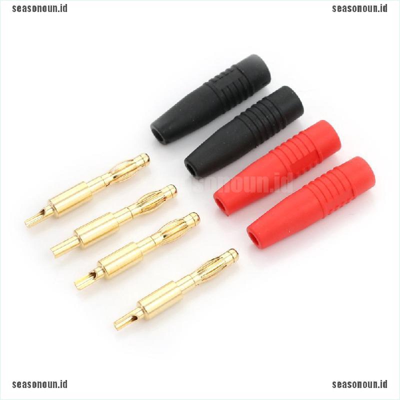 【un】4pcs Gold Plated Copper 4mm Banana Male Plug Test DIY Solder Connector R+B